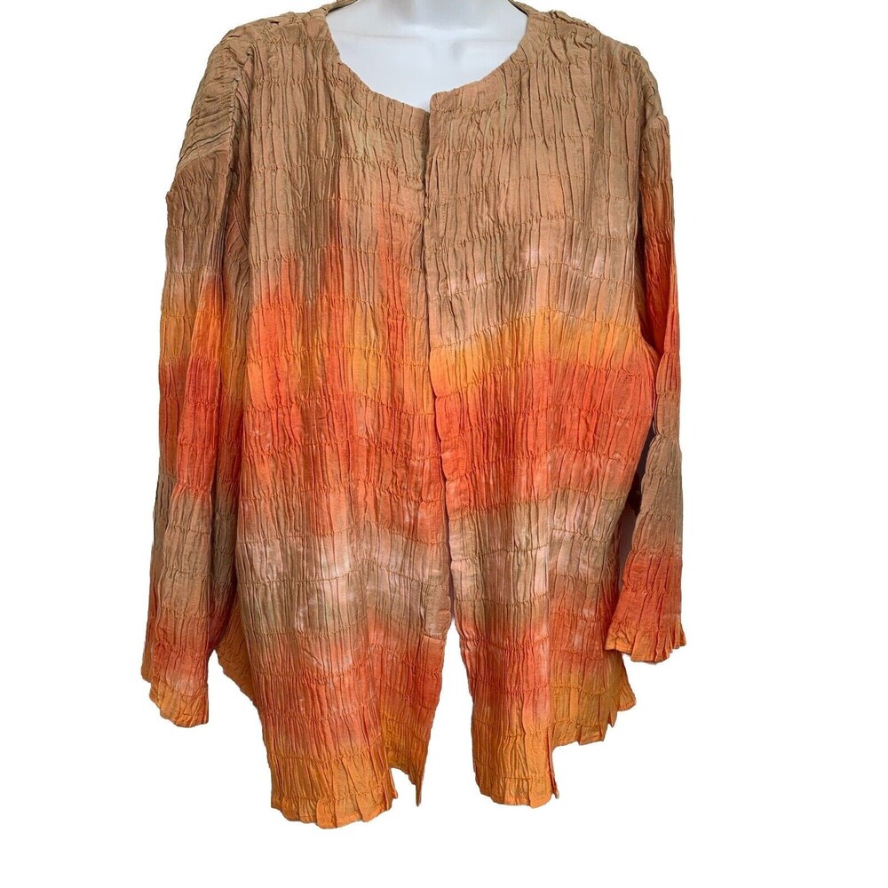 Chicos Sunset Orange Tones Ruched Light Jacket  Boho 3 16 XL (11)
